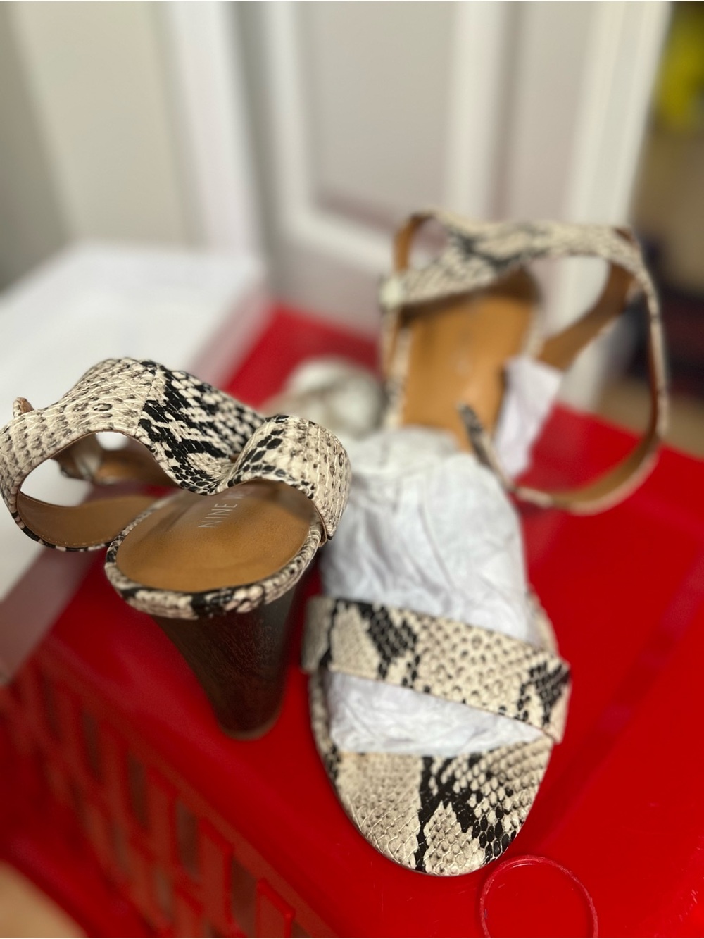 Nine West Snake-Print Strappy Heels - Black & Cream 8.5M